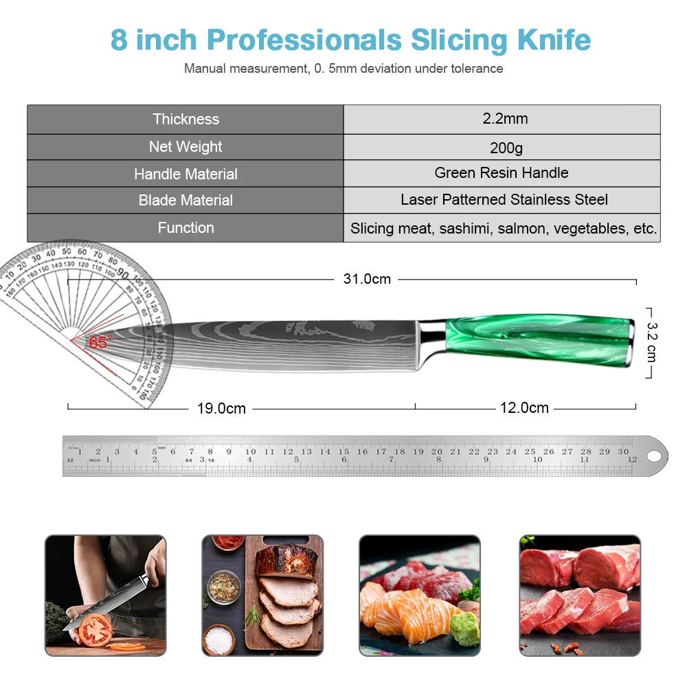 Meat Slicing Knife 8 inch, Carving Knife Sushi Knife, Razor Sharp Cutting Knife Full Tang Handle Sashimi Knife for Slicing Meat