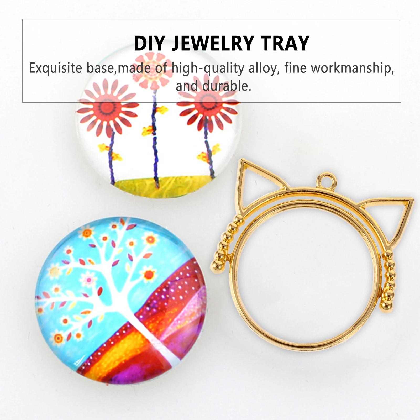 

20 Pcs Cat Ear Base Pendant Blank Tray Double Side Brooch Jewelry Making Round Lapel Pin