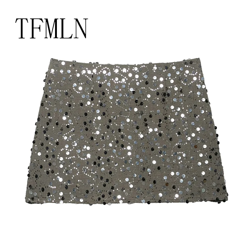 TFMLN Nuove Donne Con Paillettes Mini Gonna Femminile A Vita Alta Cerniera Irregolare A-line Gonne Chic Glitter Sexy Club Party Donna Abbigliamento