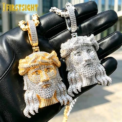 New Iced Out Bling CZ Religious Jesus Head Pendant Necklace Gold Color 5A Zircon Faith Charm Men's Hip Hop Jewelry