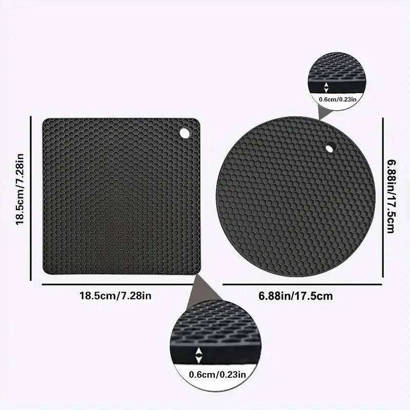4Silicone Coaster Set，Honeycomb Design-High Temperature Resistance，Non-Slip，Used to protect pots and pans，Square and round