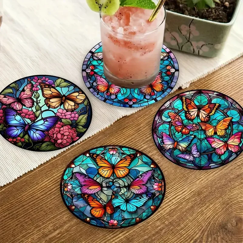 6-piece butterfly art coaster Set-5d DIY, non-slip heat resistant, perfect for home decoration and gifts