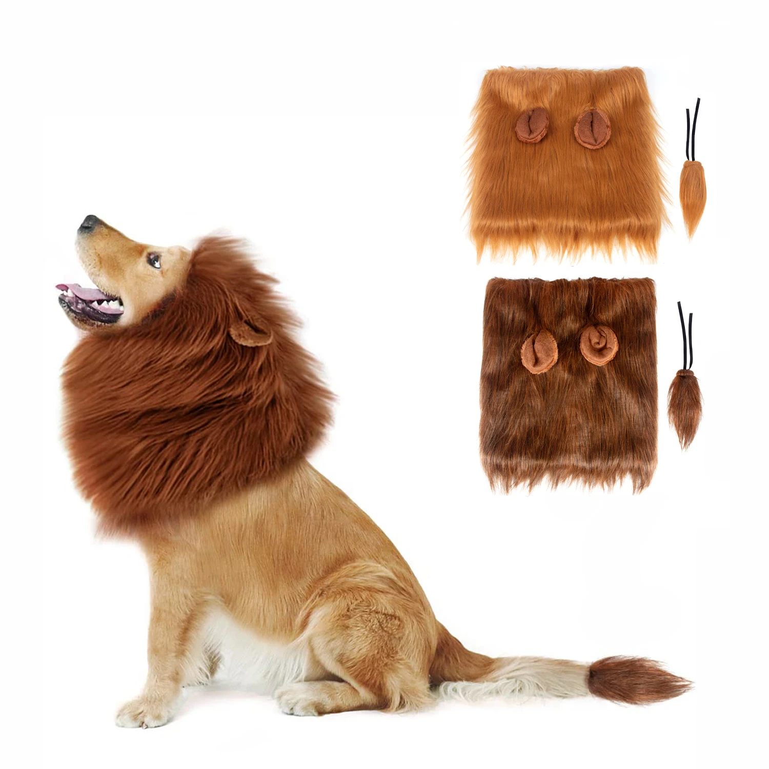 Lion Mane Dog Costume Lion Wig Halloween Costume with Ears and Tail Suitable for Medium to Large Dog Neck Circumference up to 80