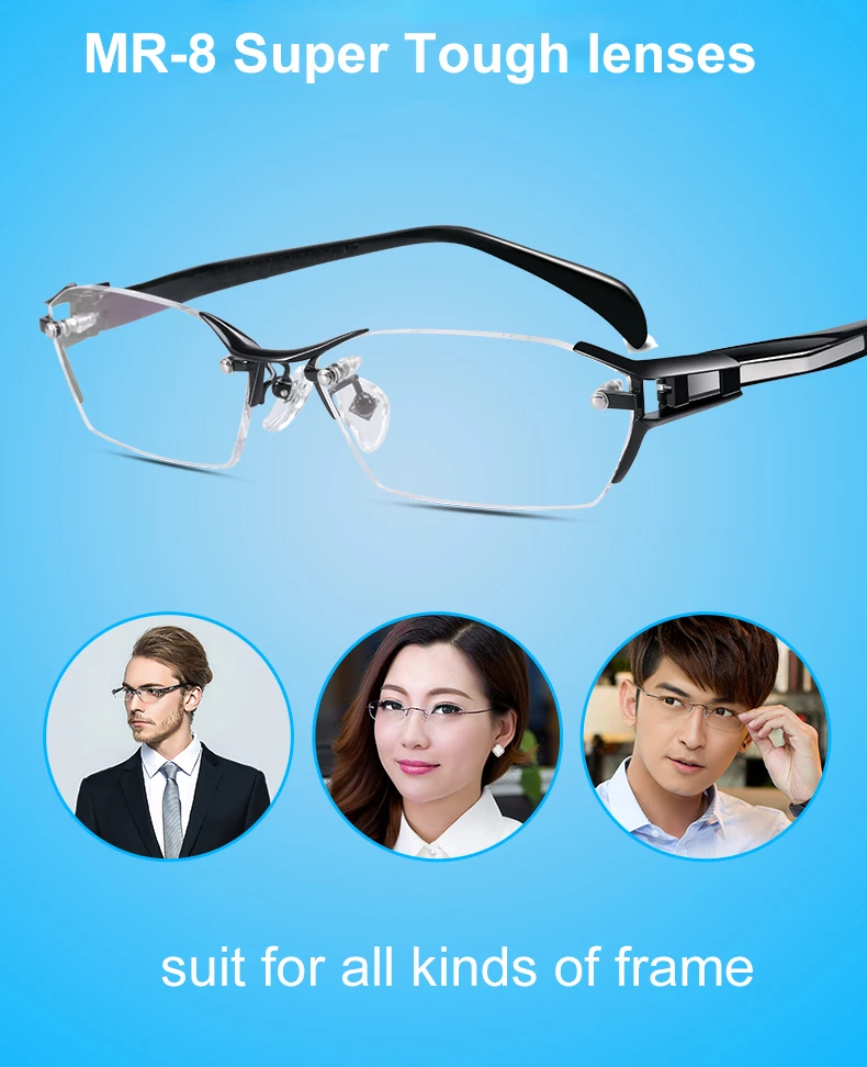 4-fach MR-8 Superrobuste Anti-Blaulicht-Optikgläser 1.56 1.61 1.74 Ultradünne Glas-Kurzsichtigkeits-Lesebrillengläser UV400 – Detail 3