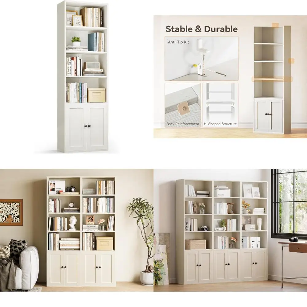 

Floor Standing 6-Tier Bookshelf with Doors, Tall Display Storage Shelves for Home Office, 6-Shelf Bookcase for Efficient Organiz