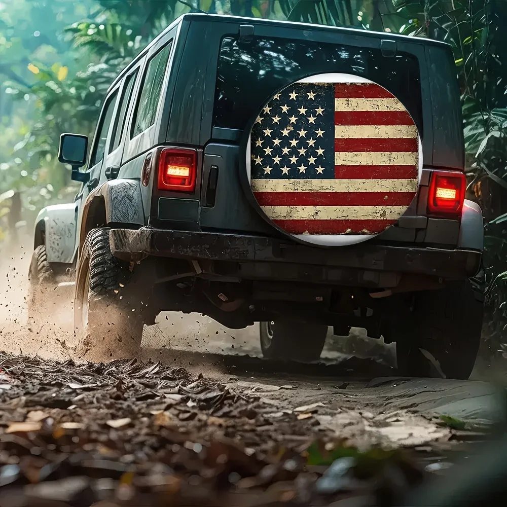 1개, 아메리칸 플래그 디자인의 야외용 타이어 커버 - 기계 세탁 가능 원단, 전기 필요 없음, 완벽한 차량용