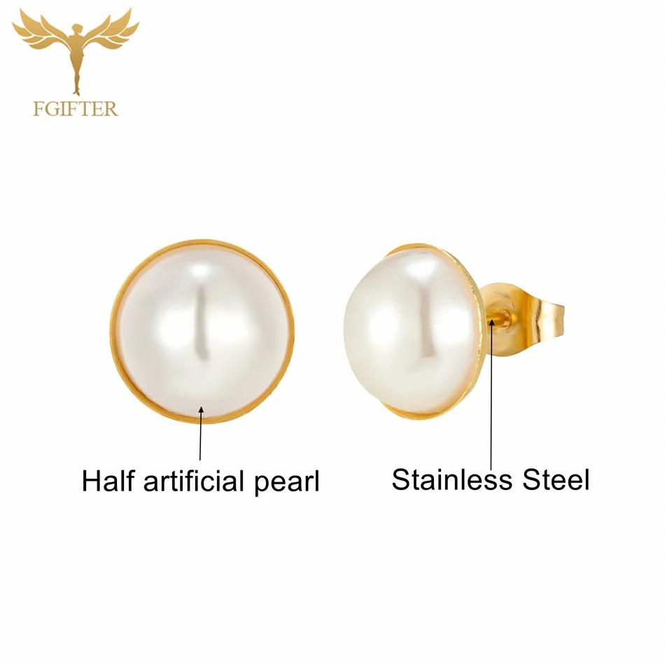 12 Pairs Pack Golden Stainless Steel Stud Earings for Women 5-10mm Half Artificial Pearl Earrings Set piercing acier inoxydable