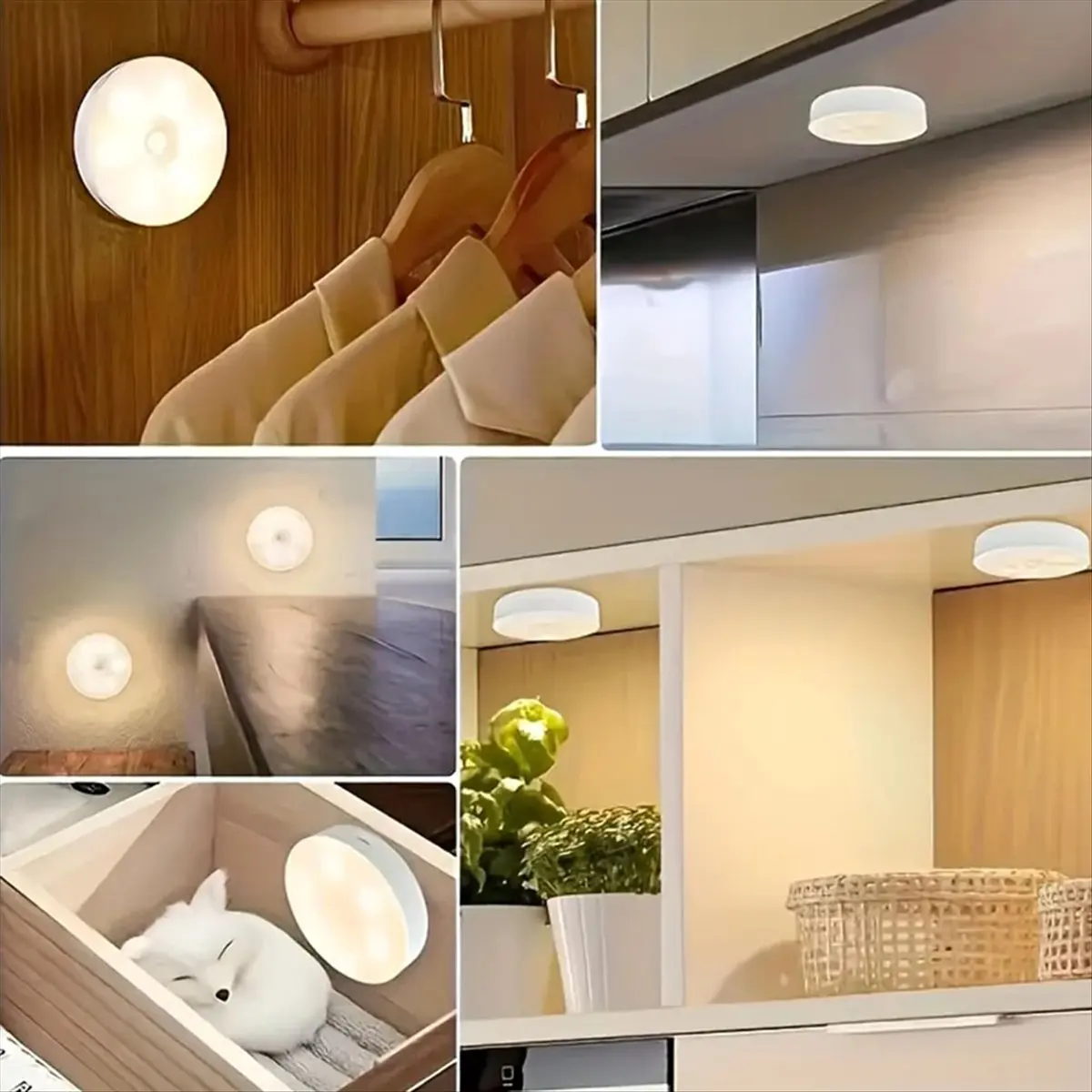 A48U 6-Pack USB Rechargeable LED Motion Sensor Lights LED Indoor Closet Light Battery-Powered Induction Lighting for Home,A