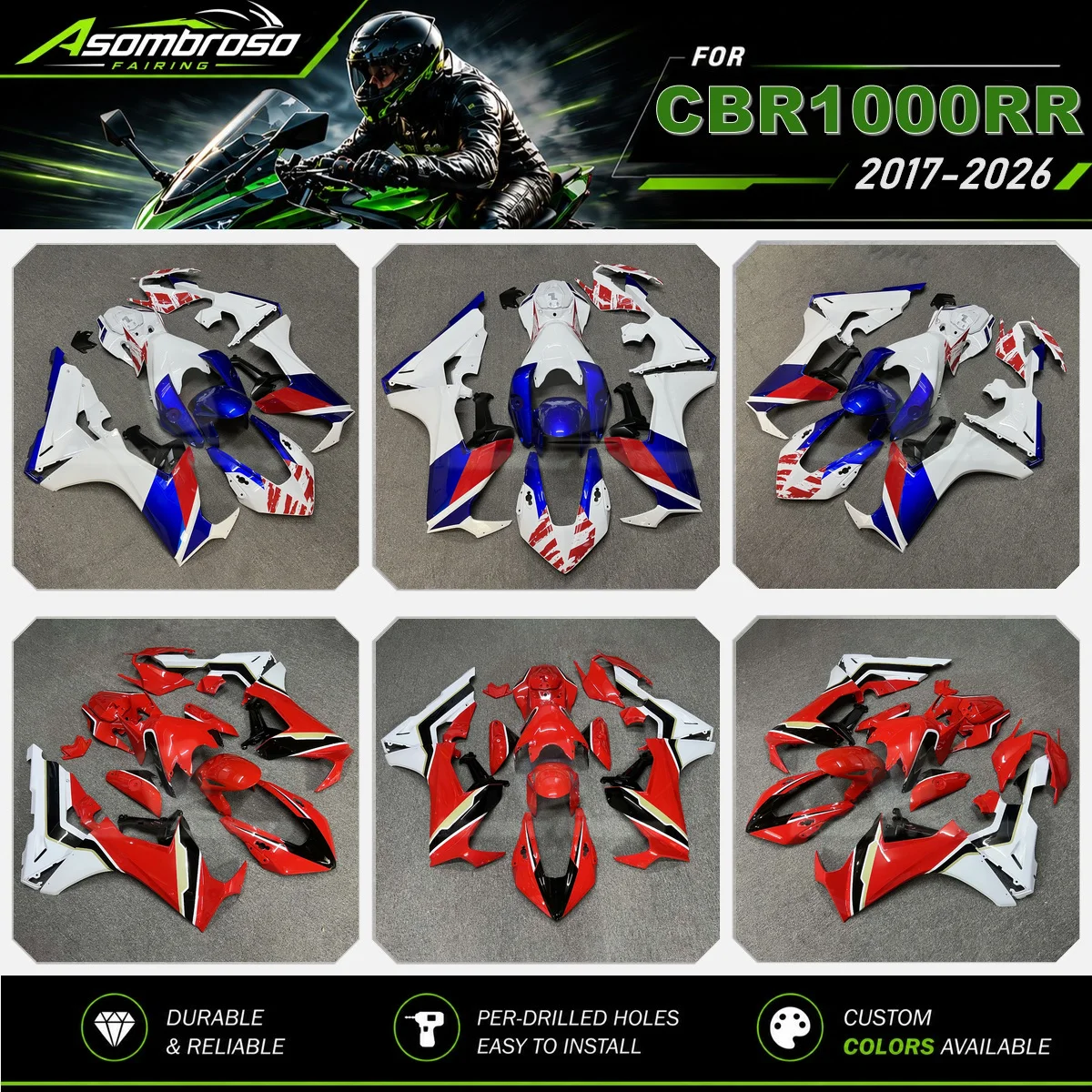 Fairings for Honda CBR1000RR 2017-2026 ABS Bodywork Kit Perfect Fit Pre-Drilled Motorcycle Panel Set