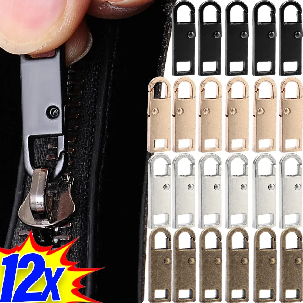 1-12PCS Metal Zipper Puller Detachable Instant Repair Kit DIY Sewing Tools Replaceable Clothing Luggage Purses Universal Zipper