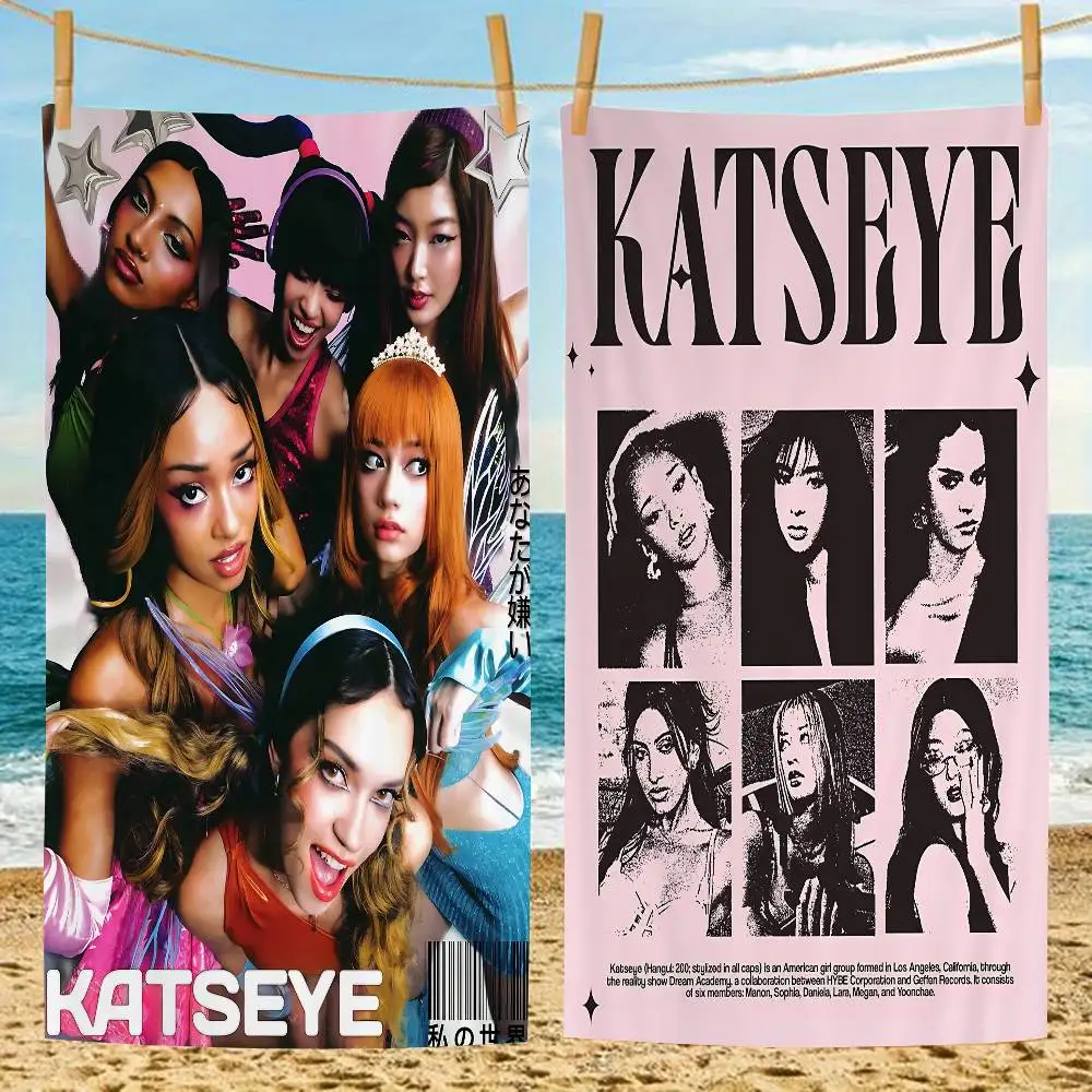 Korea Kpop Band K-Katseye Anime Beach Swimming Towel Soft Absorbent Washcloth Children's Gifts For Kids Travel Camping Gym
