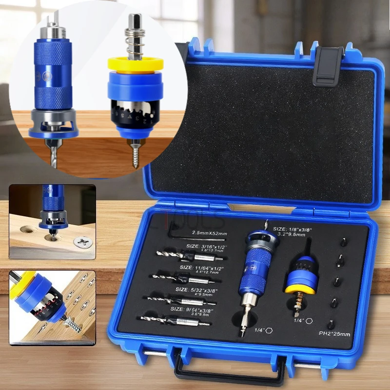 

Woodworking Adjustable Limit Countersunk Drill Detachable Multi Specification Countersunk Drill Durable Aluminum Drill Tools Set