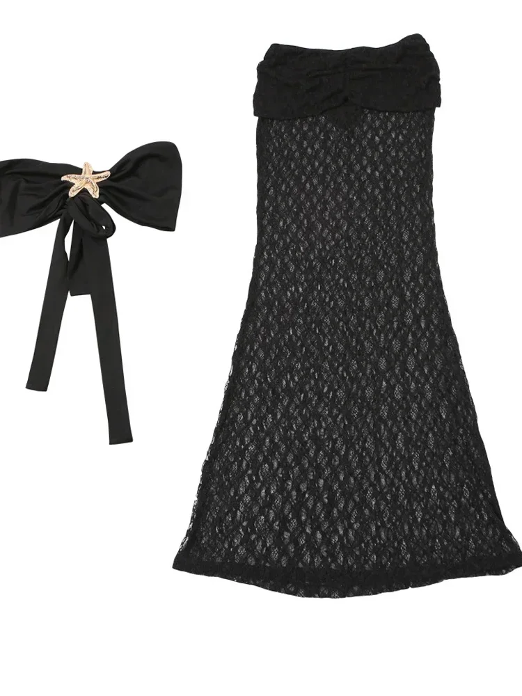 

Luxury Hollow Out Starfish Resort Set Two-Piece Dress Swimwear Two-Piece Swimsuit With Skirt Women Lace Maxi Skirt Set 2025 New