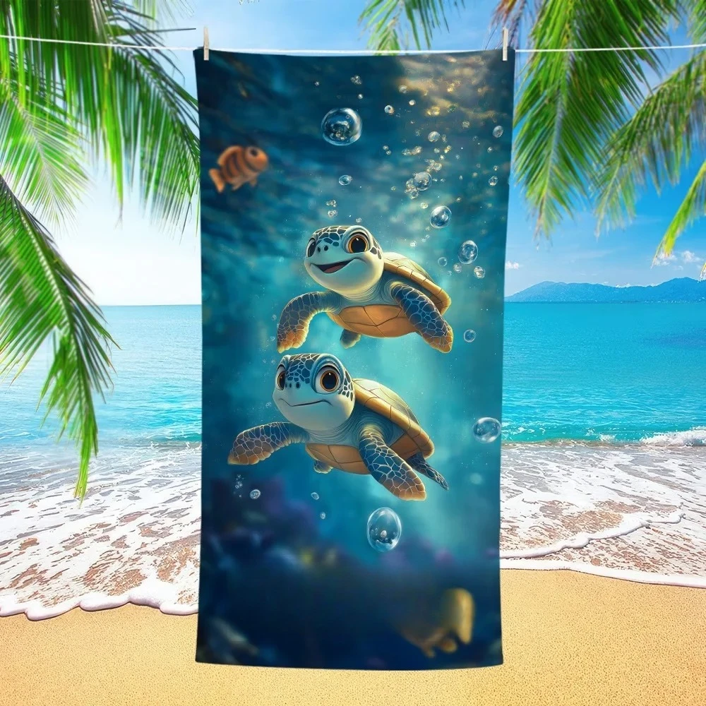 Personalized Sea Turtle Beach Towel Microfiber Towel Quick Dry Super Absorbent Anti Sand Hibiscus Pattern for Beach Towel