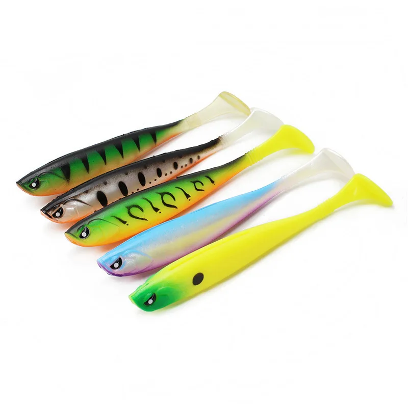 T-tail Soft Fish 13cm/10g with Grooves on The Back Rainbow Fish PVC Material Soft Simulation Road Sub Bait False Bait