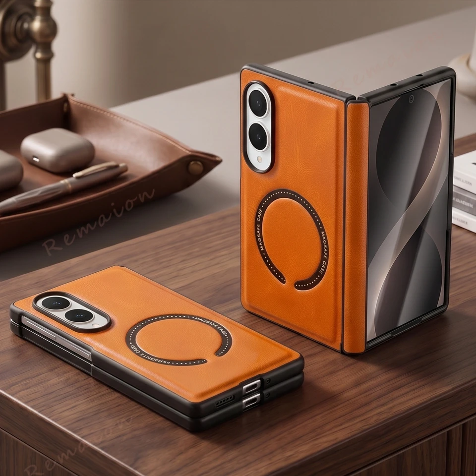 Magnetic Shaft Official Leather Phone Case For Samsung Galaxy Z Fold 8 Magsafe Axis Luxury Shockproof Protector Cover Flod8