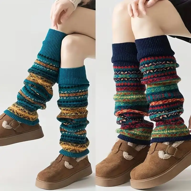 2026 가을 겨울 레트로 민족 스타일 독특한 개성 양말 신상품 인기 두꺼운 길어진 따뜻한 다리 커버