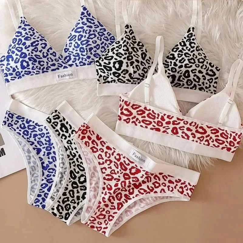1/4/6 セット女性のシームレスなブラセットローウエストパンティーヒョウ Bralette セクシーなランジェリーセット V ネックスポーツブラジャー女性の綿