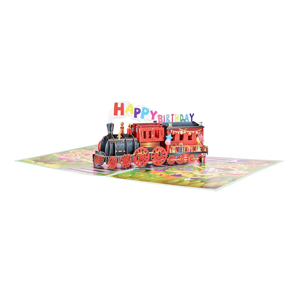 

Boys Gifts Birthday Train Greeting Card Cards 3D DIY Paper Blessing Pop-up Child