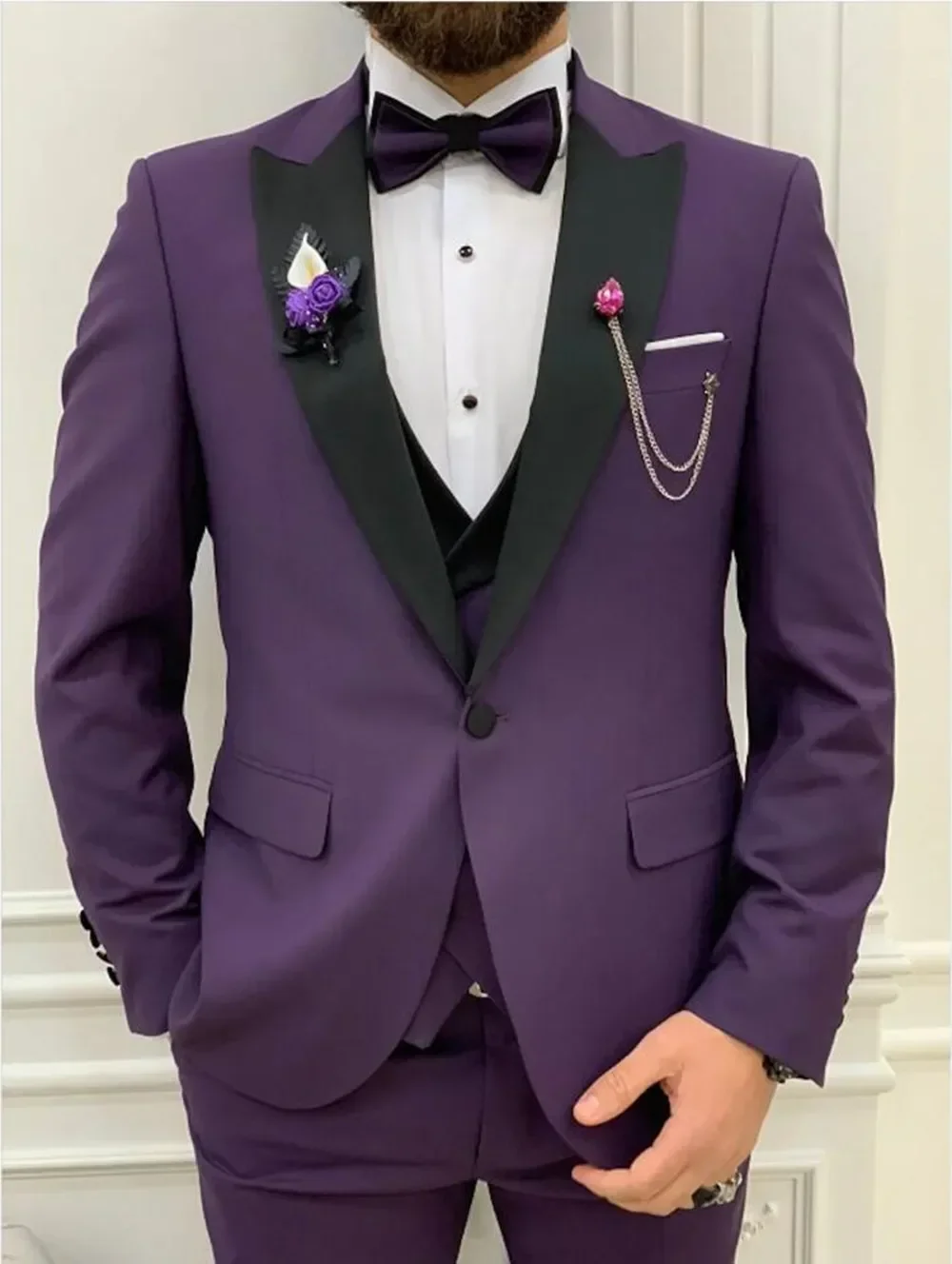 

Purple High Quality Men's Suits Good Sewing Blazer For Wedding Prom Wear Three Pieces (Jacket+Pants+Vest) Conjuntos De Chaqueta