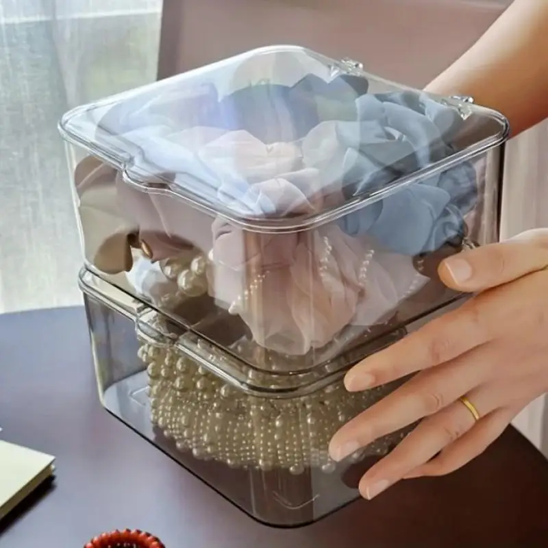 

Stackable Plastic Storage Boxes With Lids Transparent Flip-Top Dustproof Organizer For Living Room Coffee Table Snack Storage