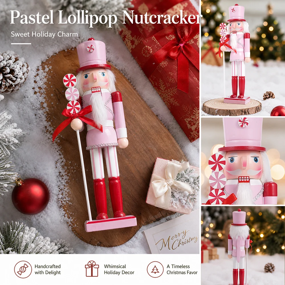 3Pcs/Set Wooden Christmas Nutcracker Soldier Handcrafted 38CM Tabletop Decoration DIY Kids Doll Toys Xmas Gifts For Friend Loves