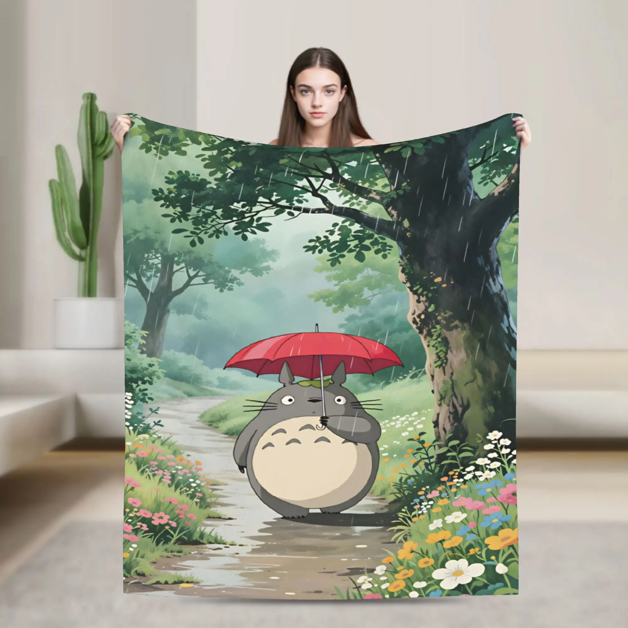 Totoro Super Warm Blanket  Camping Plush Throw Blanket Novelty Outdoor Flannel Bedspread Sofa Bed Cover