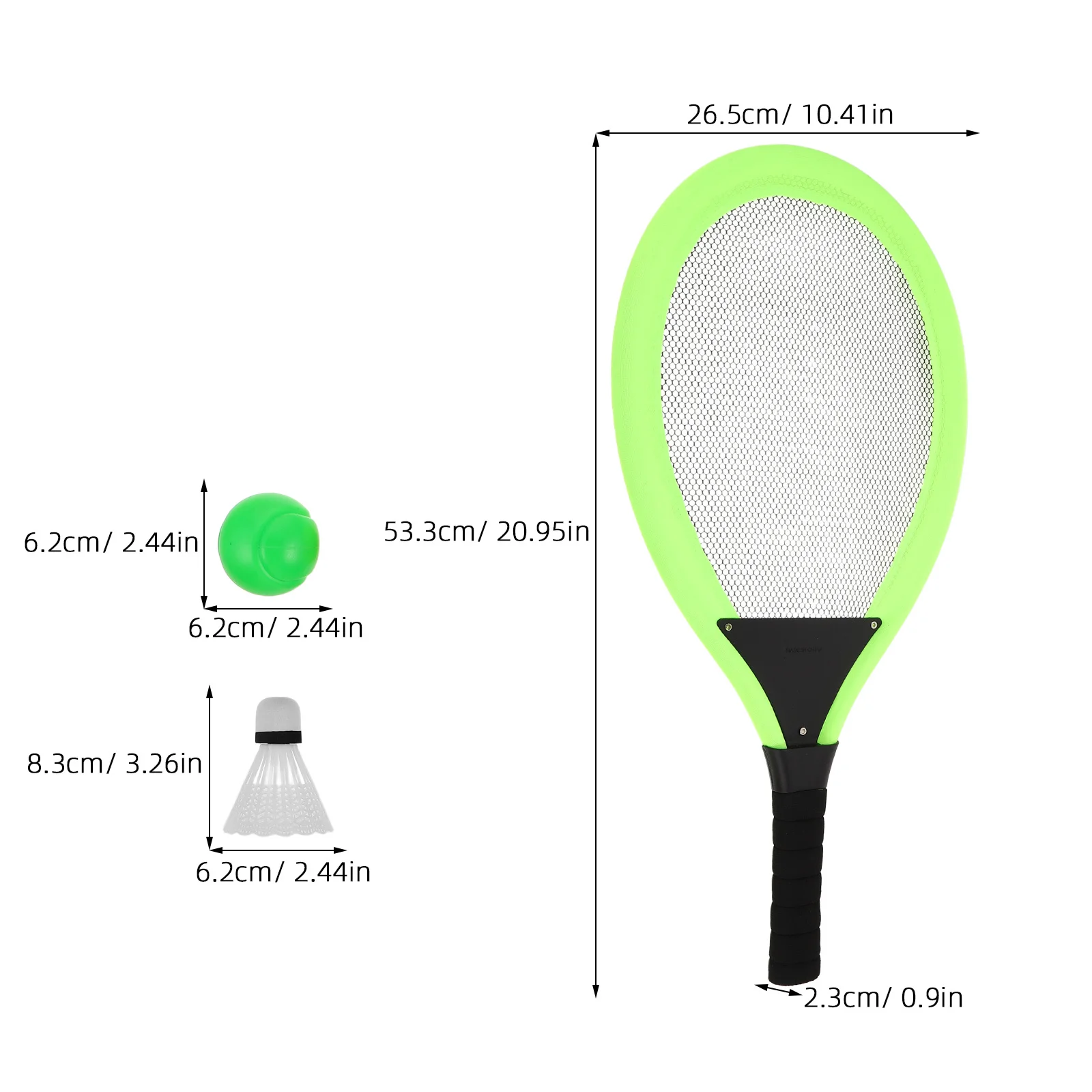 طقم مضرب تنس مكون من قطعتين، مقبض مريح من البلاستيك الأخضر للأنشطة الخارجية لعبة صيد الجيب