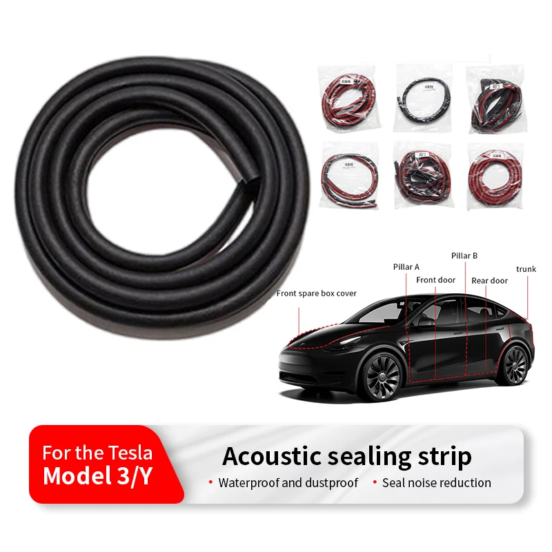 Suitable for Tesla Model 3– Rubber auto door seal strips kit, soundproof and noise reduction car sealing trim tape for body gaps