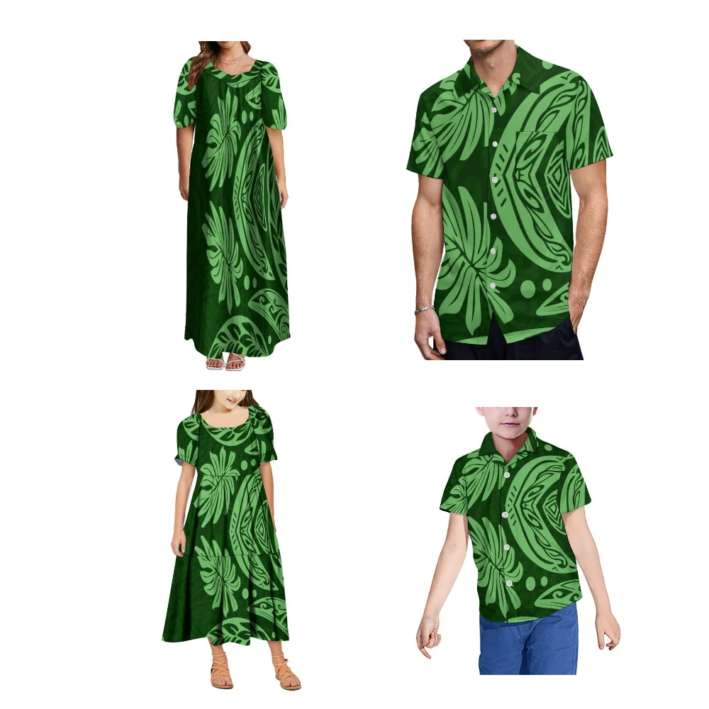 Samoa Island House Party Outfit Custom Polynesian Vintage Print Ladies Girls Mumu Skirt Men Pocket Shirt With Family Outfit