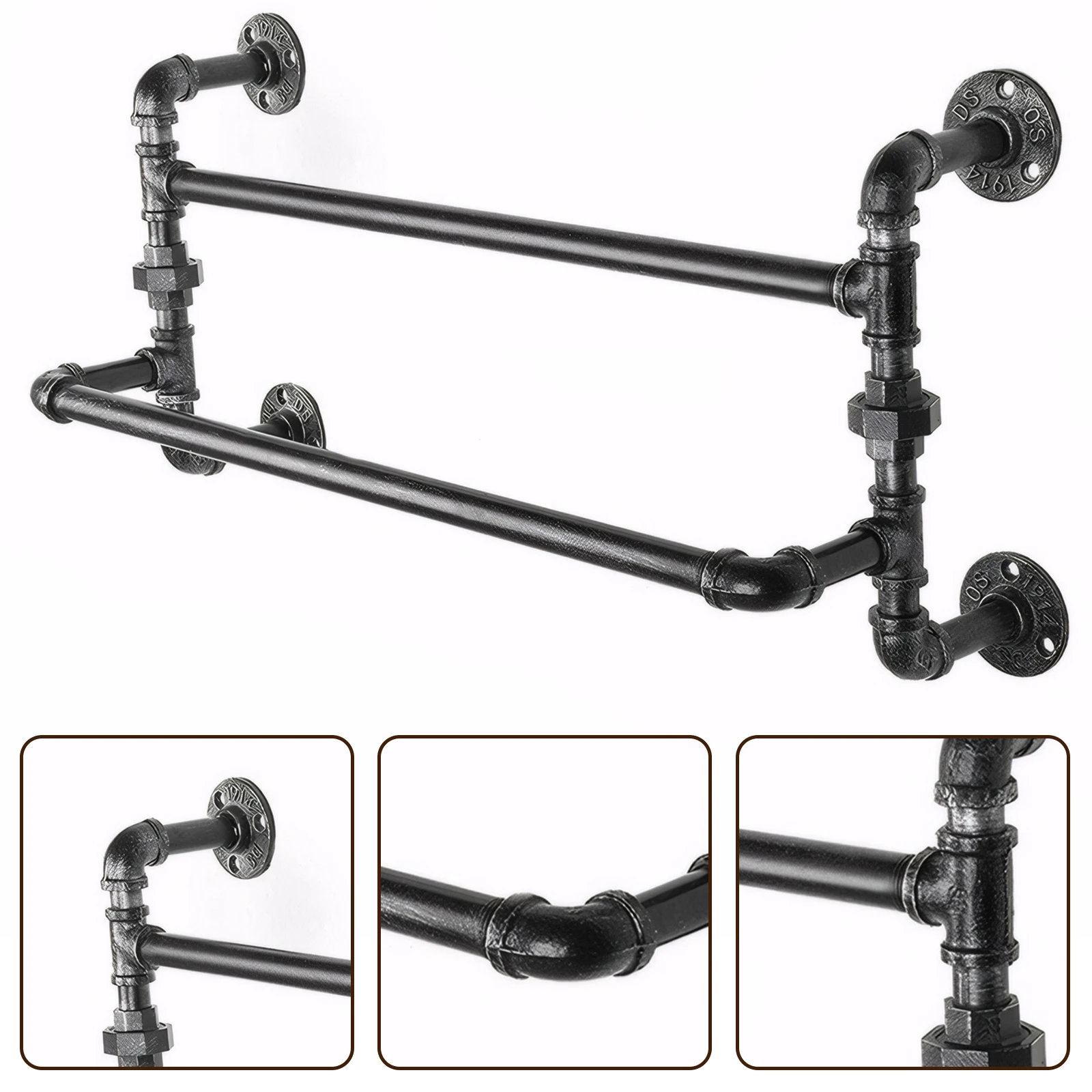 

Vintage Industrial Wrought Iron Towel Bar Wall Mounted Rustic Pipe Towel Hanger Towel Organizer for Bath Towels and Washcloths