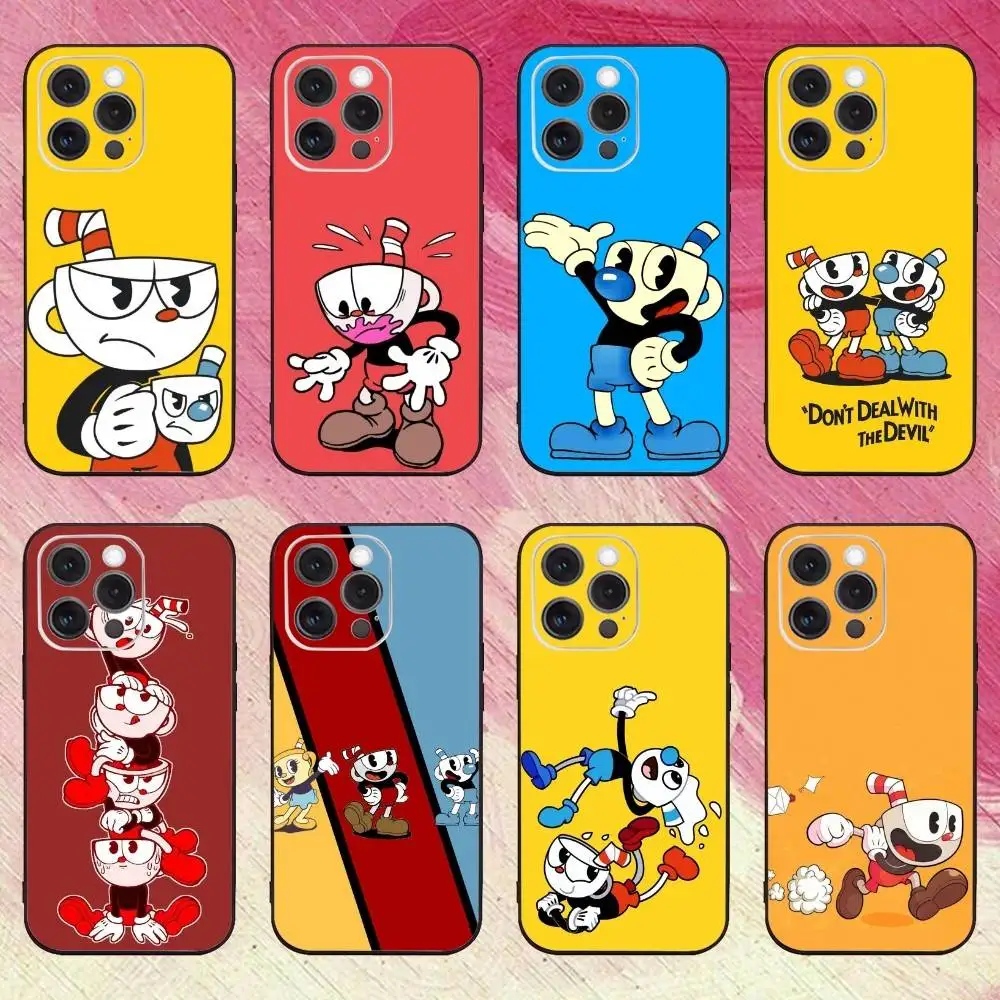 

C-Cuphead12 and M-Mugman Phone Case For iPhone17,16,15,14,13,12,11 Plus,Pro Max Soft Black Cover