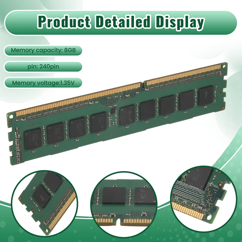 

8GB Memory RAM 2RX8 1.35V DDR3 PC3L-12800E 1600Mhz 240 Pin ECC Unbuffered RAM For Server Workstation