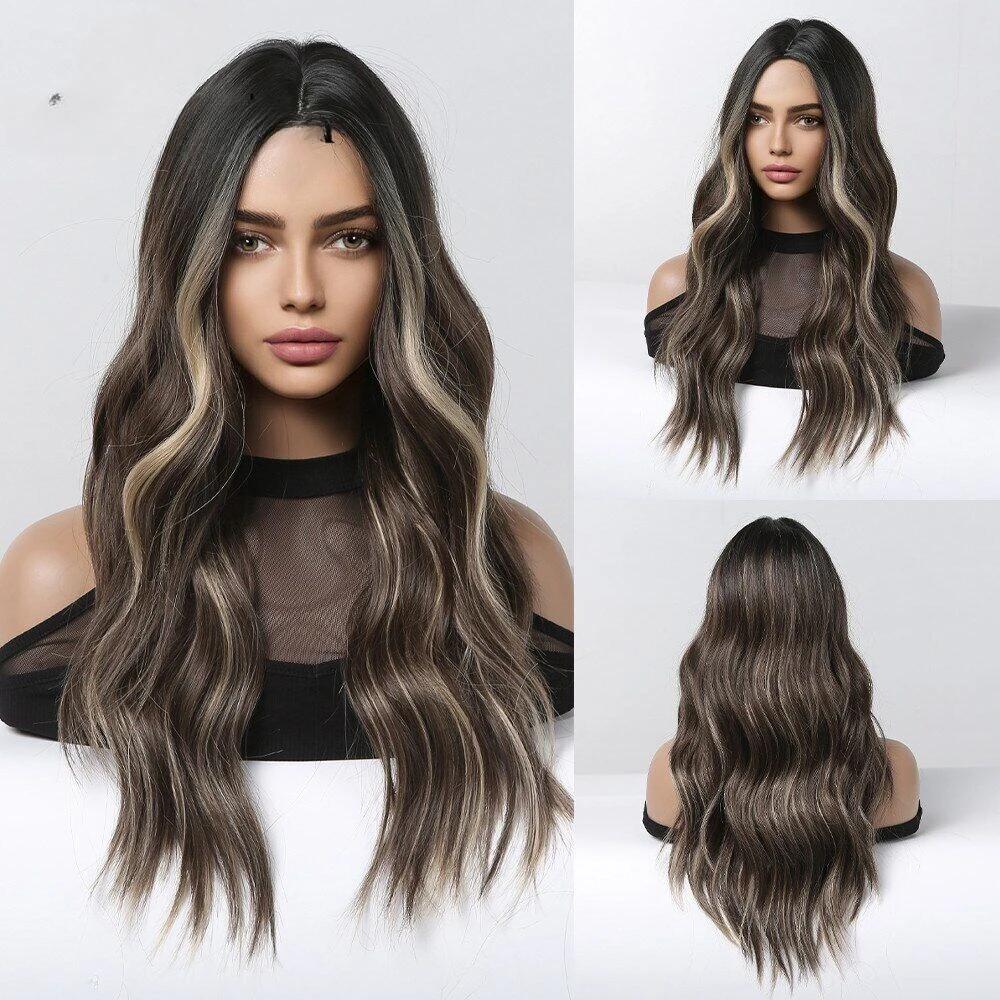 ALAN EATON Long Ombre Brown Full Hair Highlight Women's Hair Cosplay Wigs