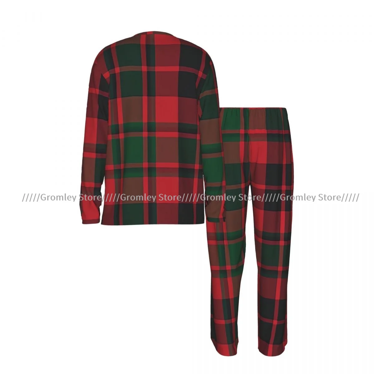 Male Pajama Set Long Sleeve Long Pants Sleep Suit Christmas Plaid Tartan Pattern Homewear Men Night Loungewear