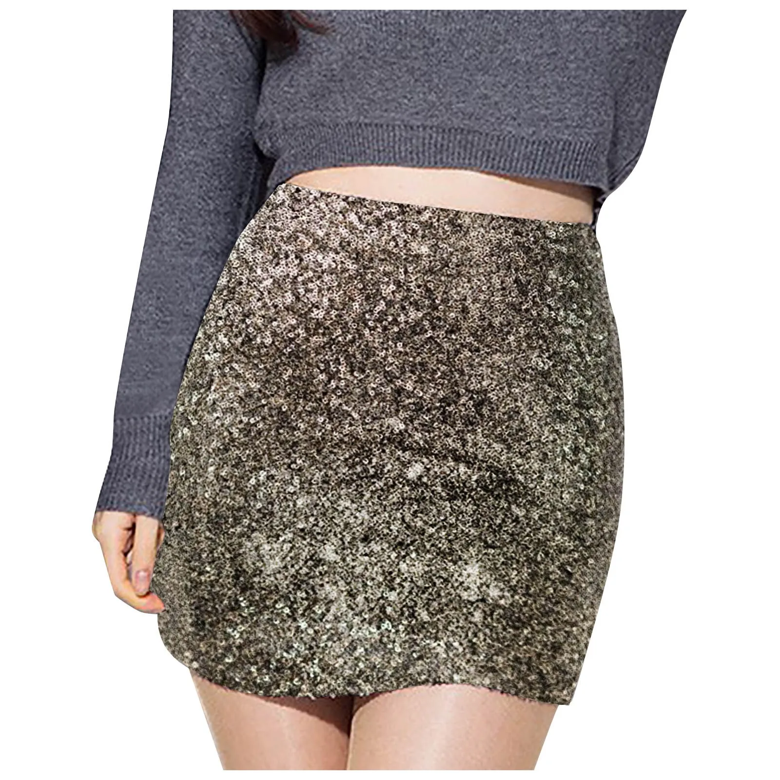 Women's Sequin Slim Fit Skirt Sparkle High Waist Stretchy Bodycon Mini Skirts Party Prom Nightclub Carnival Sexy Elegant Skirt