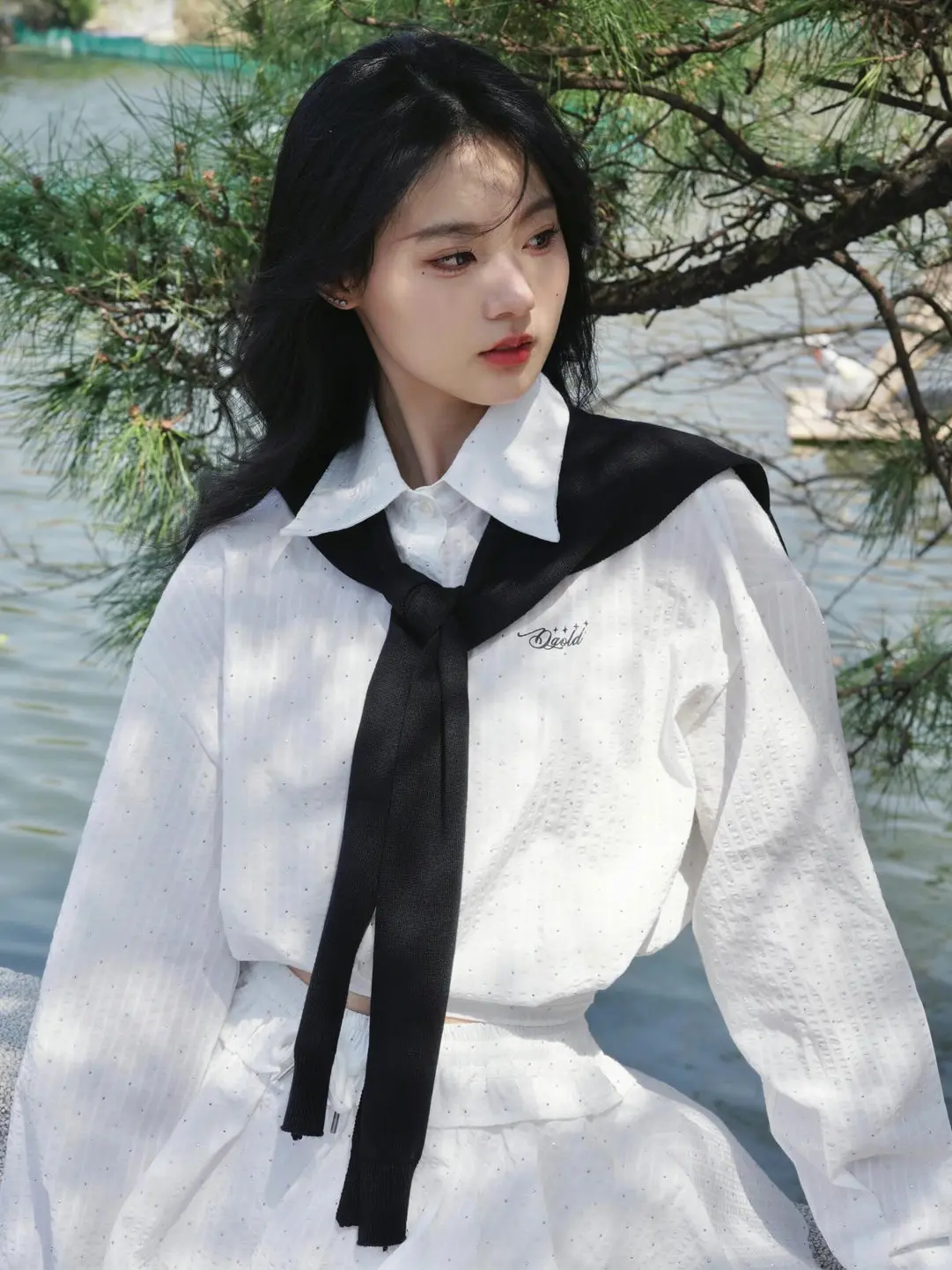

Slimming Long Sleeve Shirt And Short Skirt Fashion Set Women's Clothing Spring Season High Waist Pure Color Chic Outfit