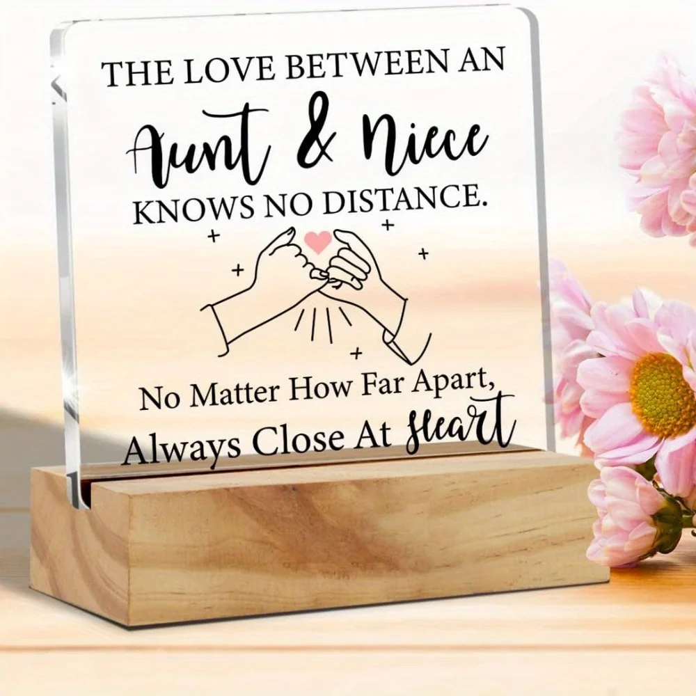 Heartwarming Auntie Gift Acrylic Desk Plaque Sign with Wood Stand Halloween Desk Decor Keepsake Present Home Office Decoration