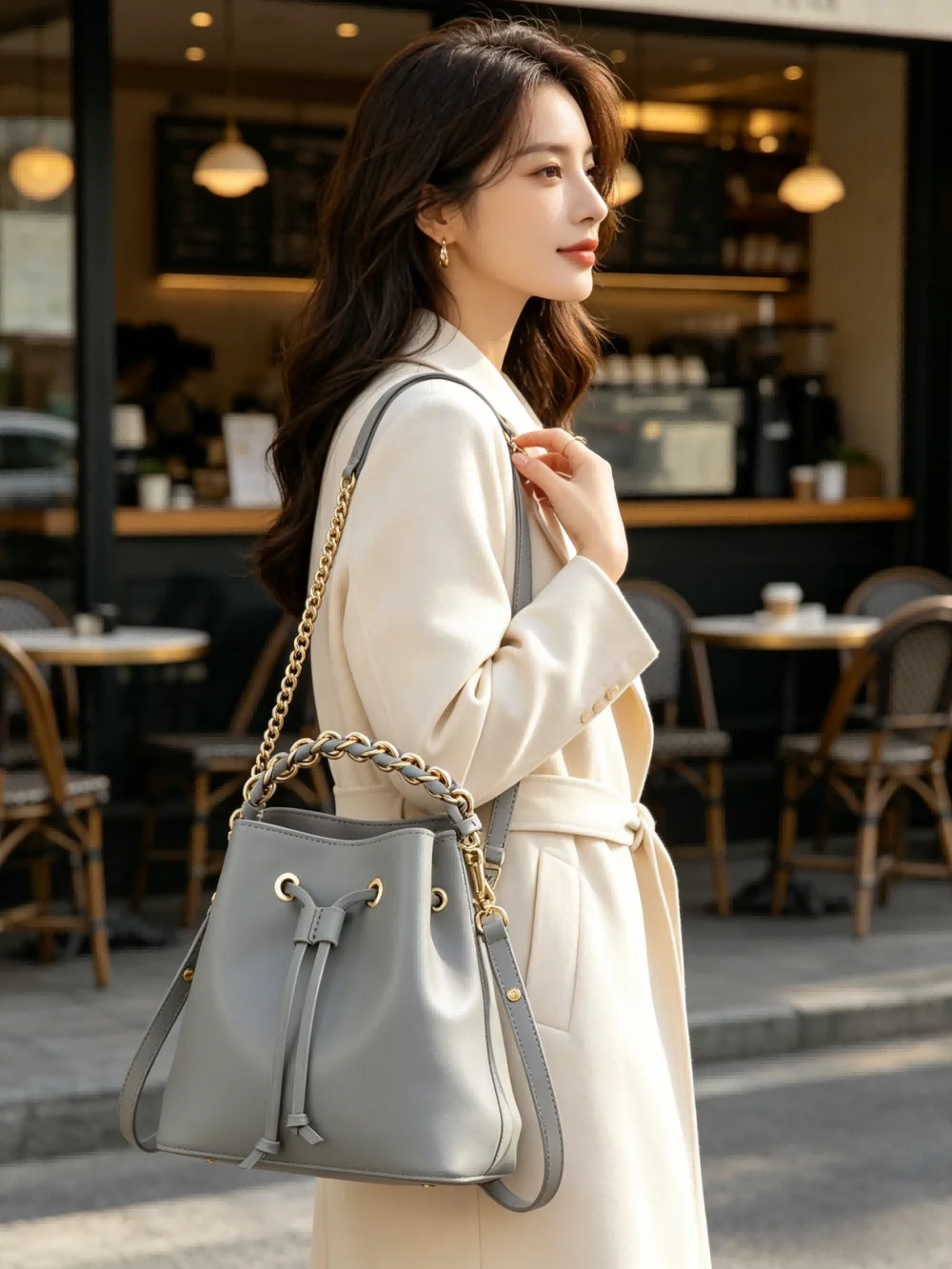 Genuine grade cow leather women shoulder crossbody bag luxury designer brand ladies cowhide bucket bag for woman new famele tote