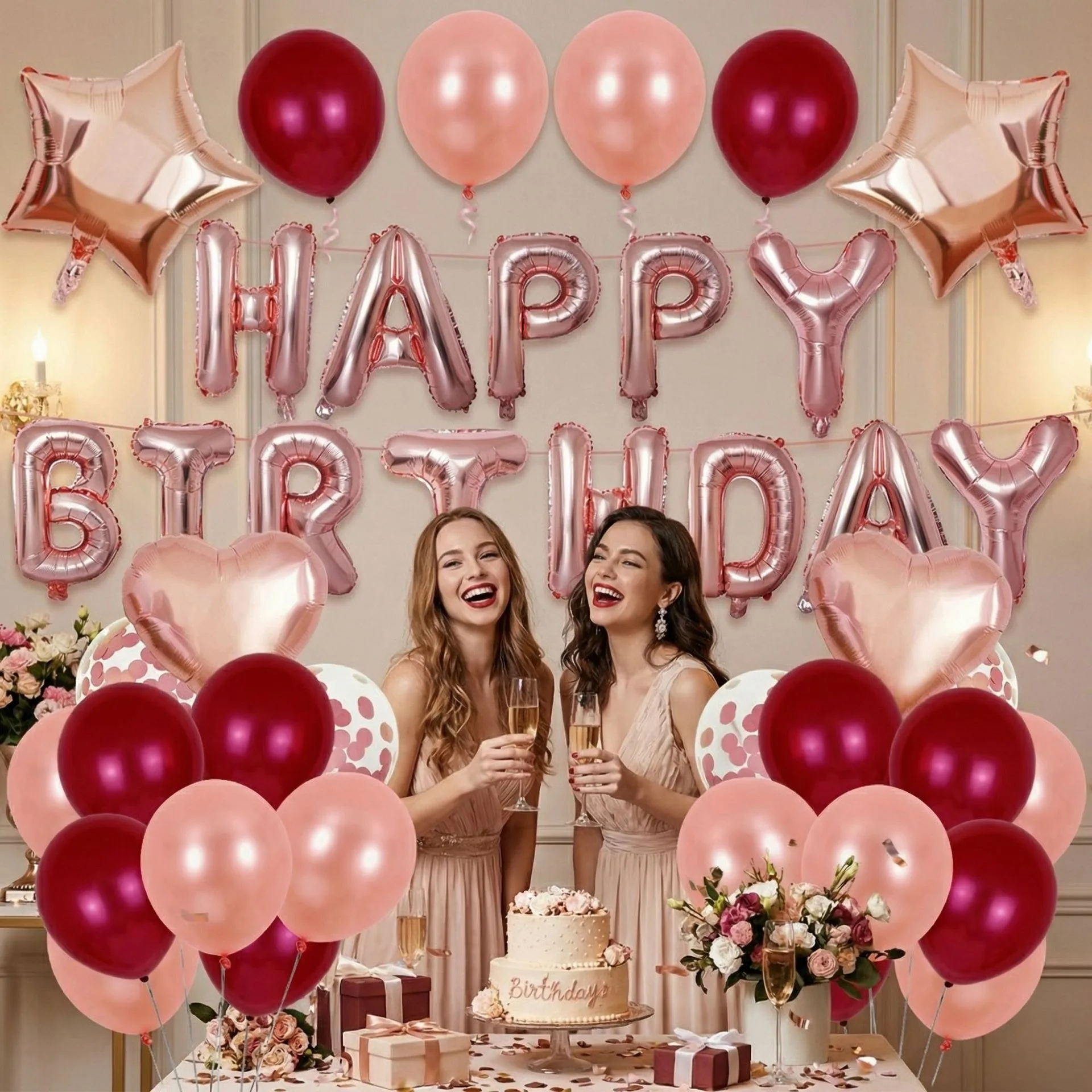 Rose Gold Heart Star Foil Balloon Adult Happy Birthday Party Decoration Confetti Balloons Garland Atmosphere Photography Prop