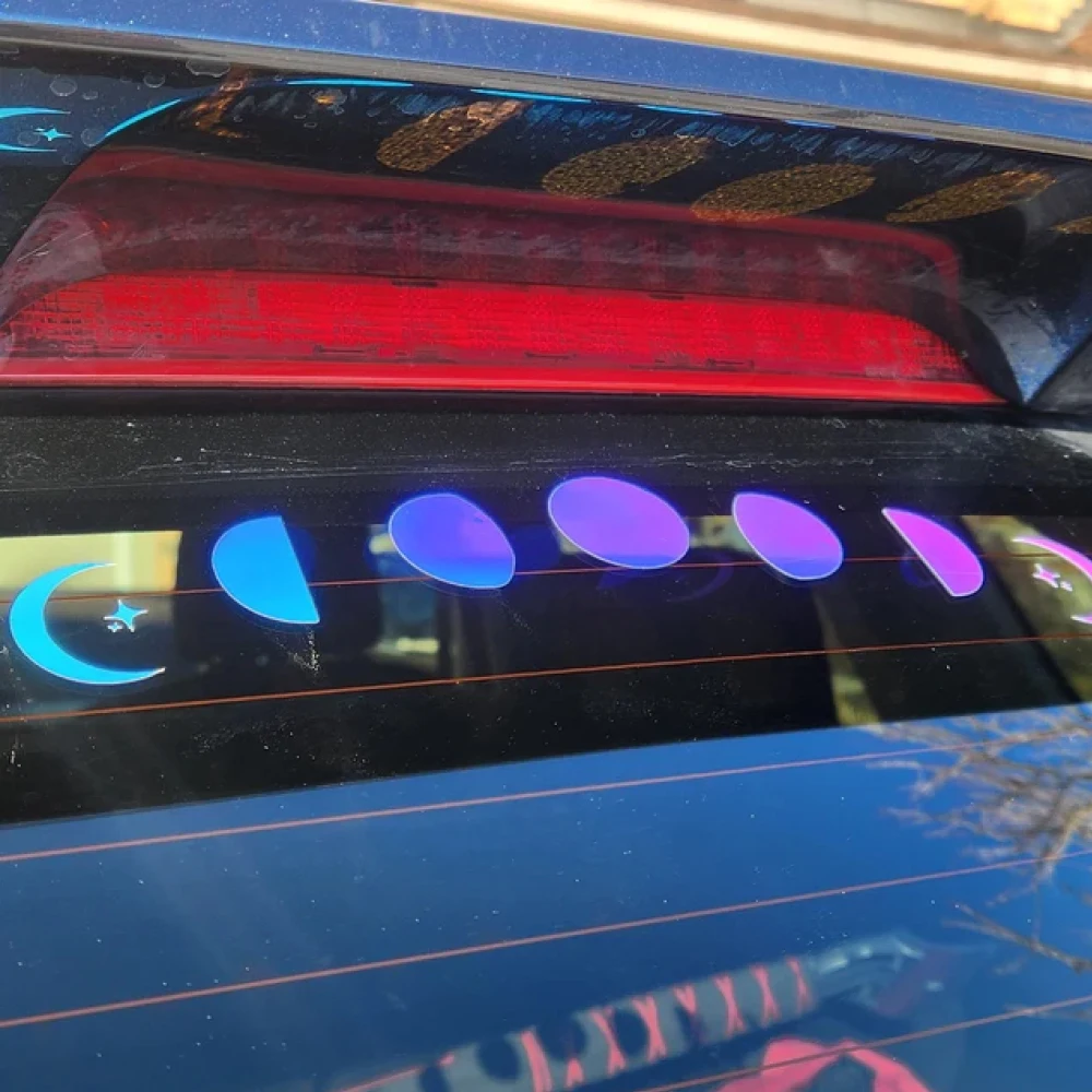 Holographic Moon Phases Vinyl Car Windowshield  Decoe Decals Die Cut Clear Bumper Car Stickers Tuning Accessories