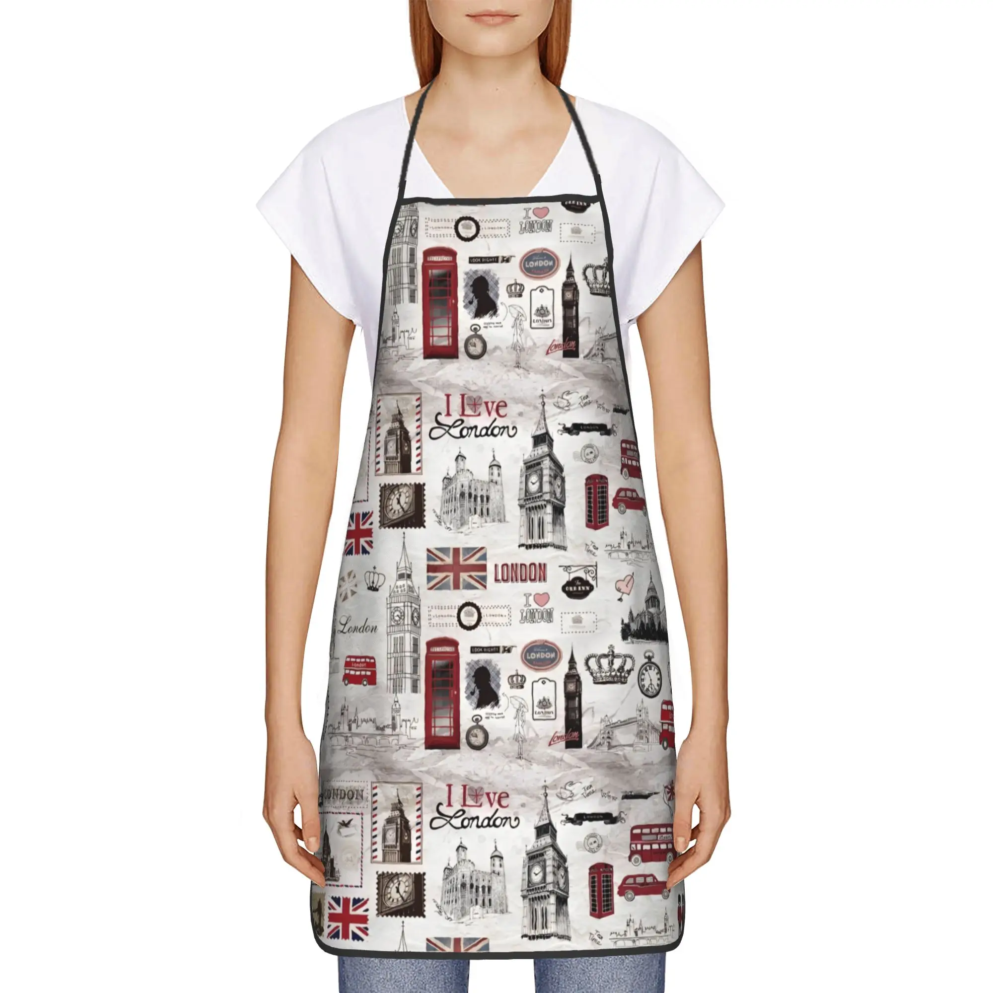 

Фартук с изображением флага Соединённого Королевства (Юнион Джек), унисекс, полиэстер, с британскими символами Лондона, кухонный, для взрослых, водонепроницаемый, тонкий, аксессуар для выпечки
