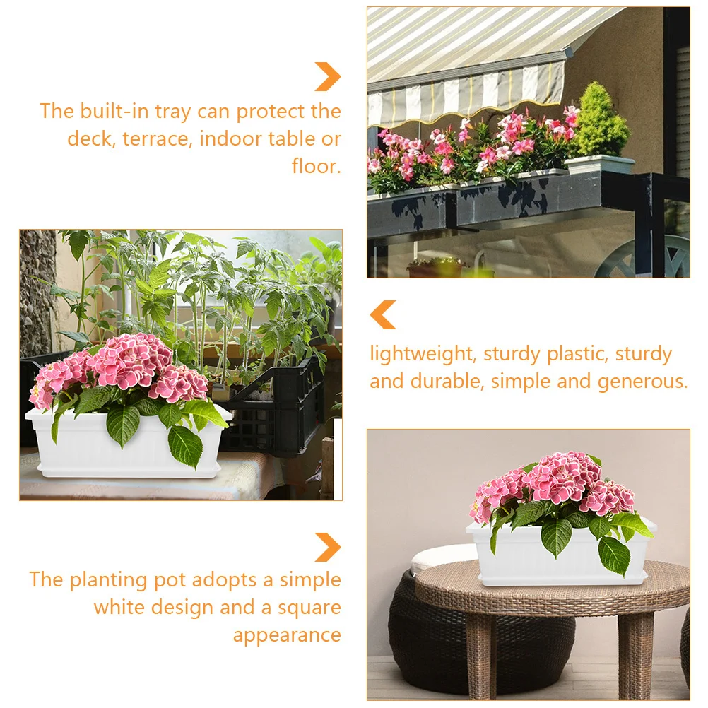 

3 set Large White Vegetable Planter Pot With Tray For Indoor Outdoor Garden Succulent Storage Box Plastic Flower Container