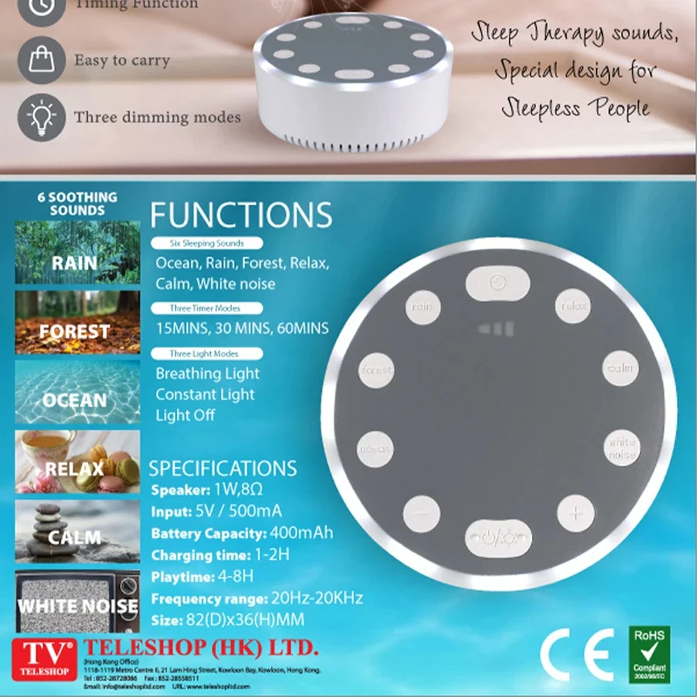 White Noise Machine Portable Baby Sleep Machine Soothing Sounds Sleep Therapy Sound Monitor Generator for Babies Adult Relax image 3