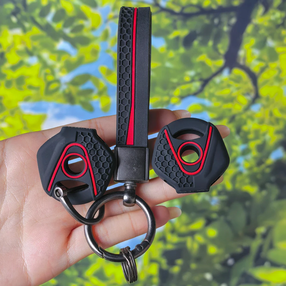 Ergonomic Honeycomb Red Outline Silicone Key Shell With Keychain For YAMAHA MT07 MT09 MT03 R1 R3 R6 FZ6 FZ8 TMax XJ6