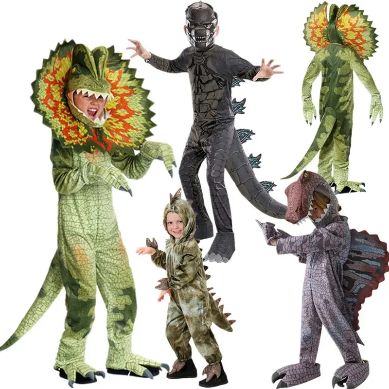 

l2025l New Cosplay Halloween Children's Dinosaur Costumes World T-Tyrannosaurus Cosplay Jumpsuits Stage Party Cos Suits For Kids
