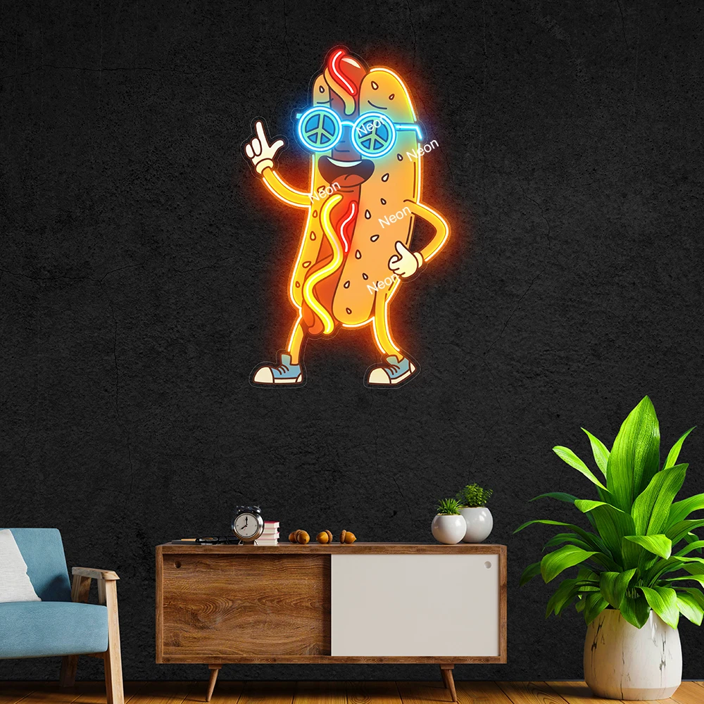 Hot Dog Neon Sign Custom Burger Sandwiches Restaurant LED Sign Night Home Wall Decor Hoagie Fast Food Coffee Shop Bar Decoration