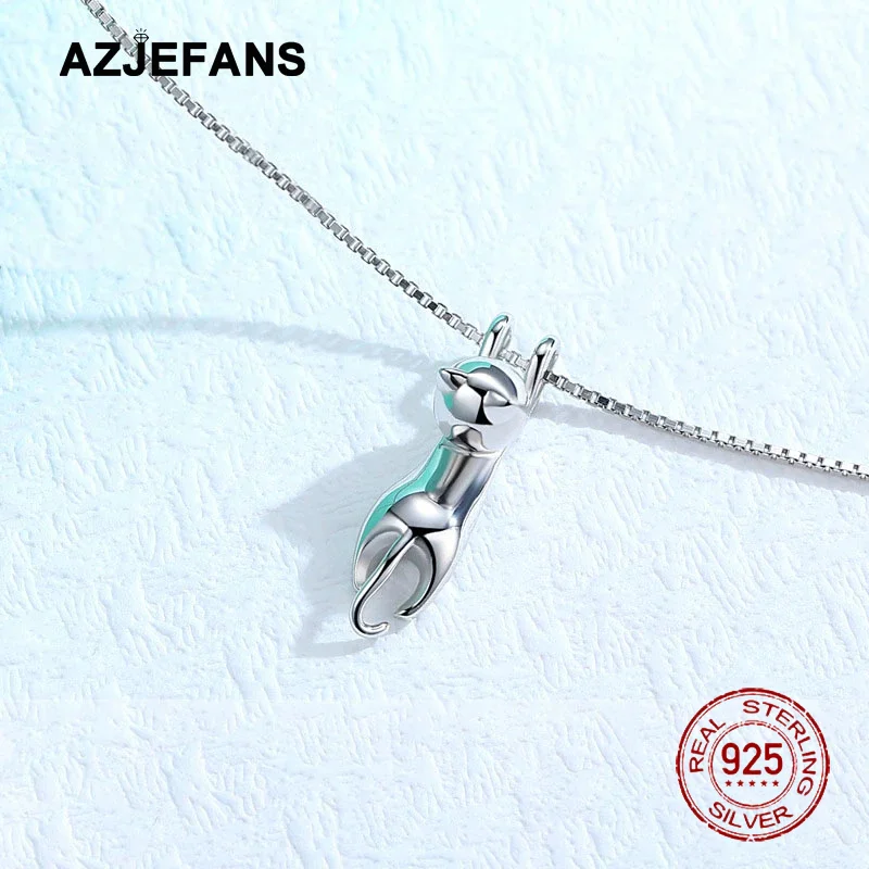 

AZJEFANS 925 Sterling Silver Necklace Lovely Cat Pendant Necklace For Women's Fine Jewelry