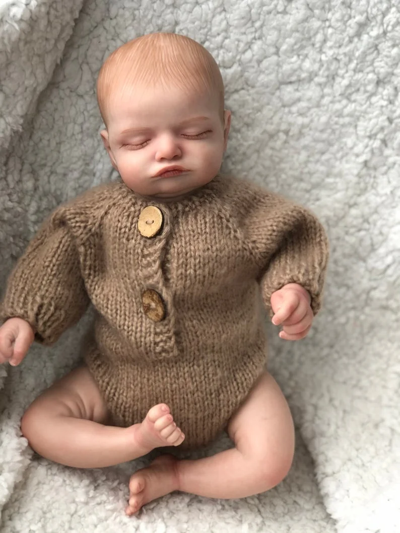 49CM Bebe Reborn Rosalie Doll Sleeping Newborn Baby Silicone Doll Soft Hand-Drawing Hair 3D Skin Tone Visible Veins