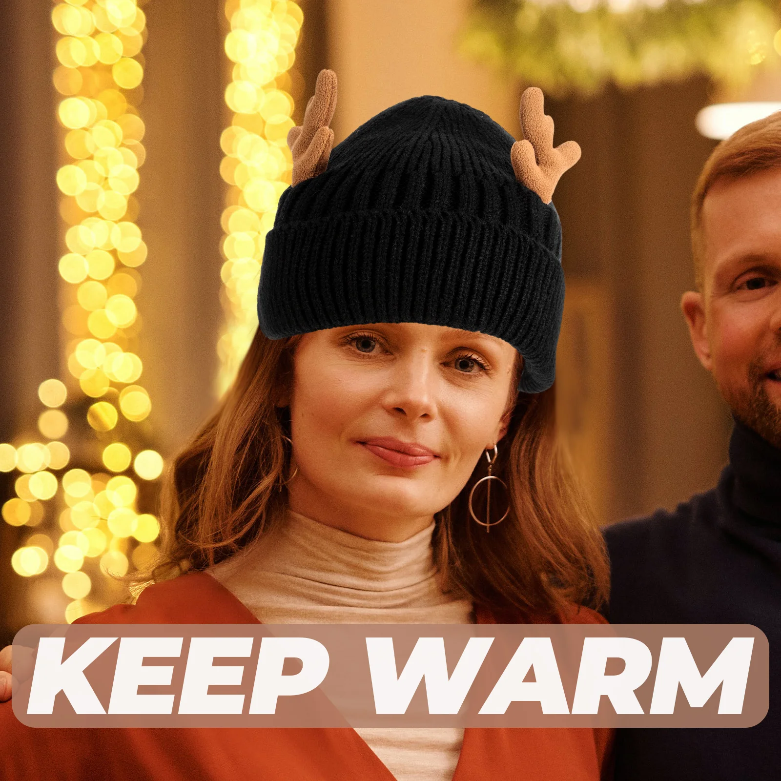

1Pcs Cozy Knitted Winter Warm Hat Christmas Antlers Design Soft Lined Knit Cap Stylish Outdoor Indoor Holiday Gift Accessory